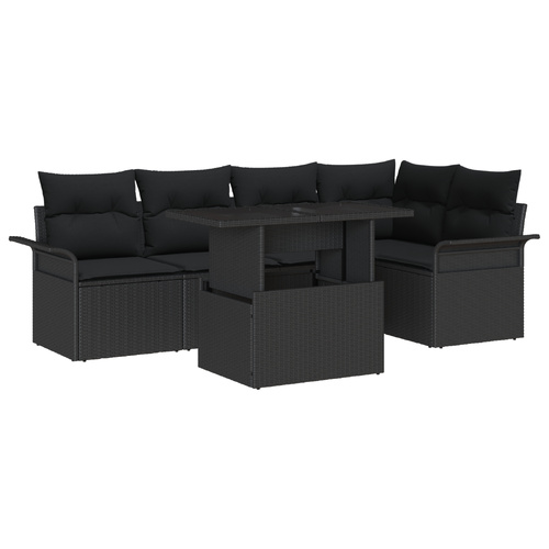 Garden Sofa Set with Cushion 6 pcs Black Poly Rattan