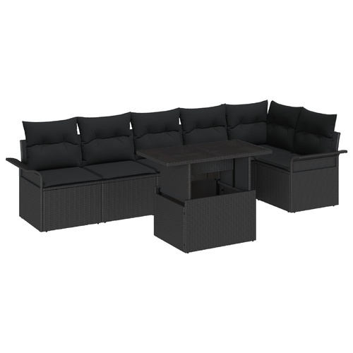Garden Sofa Set with Cushion 7 pcs Black Poly rattan