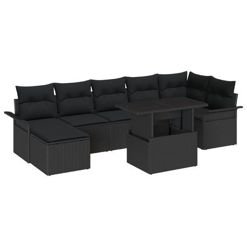 8 Piece Garden Sofa Set with Cushions Black Poly Rattan