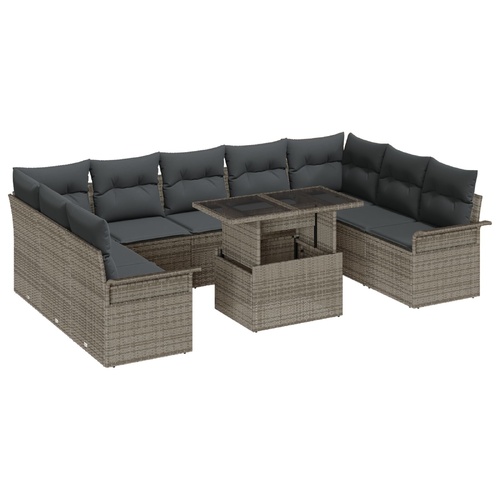 Garden Sofa Set with Cushion Manual 10 pcs Grey Poly Rattan