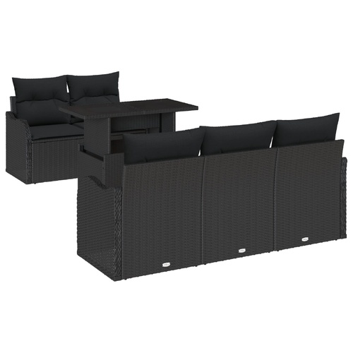 Garden Sofa Set with Cushion Manual 6 pcs Black Poly Rattan