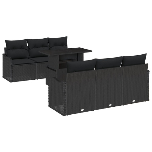 Garden Sofa Set with Cushion Manual 7 pcs Black Poly rattan