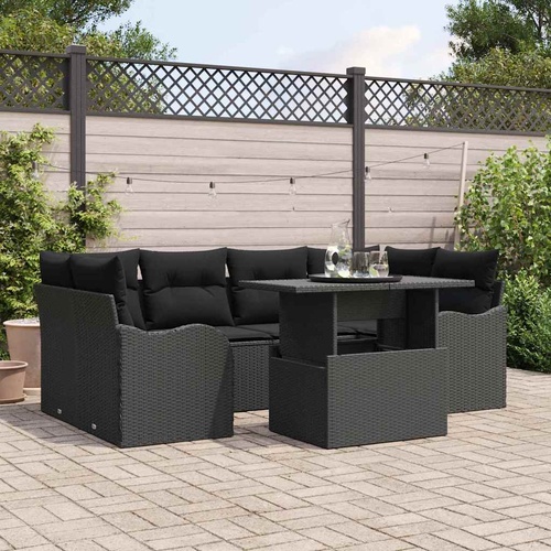 Garden Sofa Set with Cushion 7 pcs Black Poly Rattan