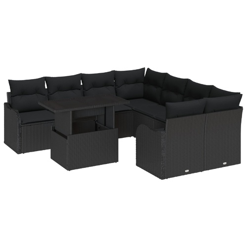Garden Sofa Set with Cushion Manual 9 pcs Black Poly Rattan