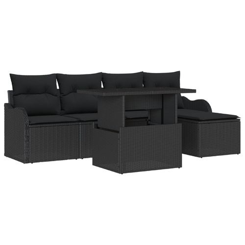 Garden Sofa Set with Cushion 6 pcs Black Poly Rattan