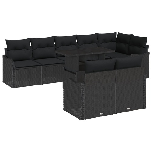 Garden Sofa Set with Cushion Manual 9 pcs Black Poly Rattan