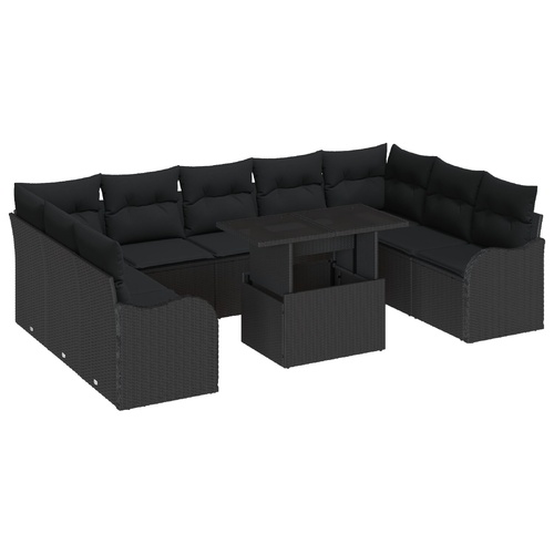 Garden Sofa Set with Cushion Manual 10 pcs Black Poly Rattan