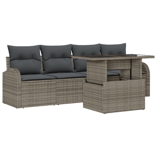 Garden Sofa Set with Cushion Manual 5 pcs Grey Poly Rattan