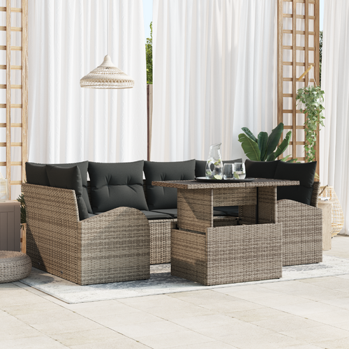 7 Piece Garden Sofa Set with Cushions Grey Poly Rattan