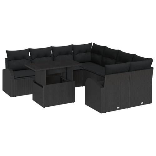 Garden Sofa Set with Cushion Manual 9 pcs Black Poly Rattan