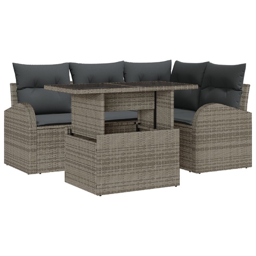 Garden Sofa Set with Cushion with Pillow 5 pcs Grey Poly rattan