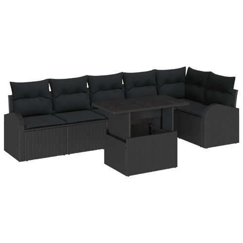 Garden Sofa Set with Cushion Manual 7 pcs Black Poly rattan