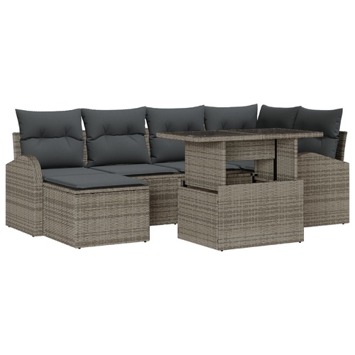 7 Piece Garden Sofa Set with Cushions Grey Poly Rattan, 2-Seater Garden Sofa with Storage & Cushions Grey Poly Rattan