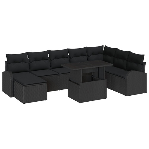 Garden Sofa Set with Storage 9 pcs Black Poly rattan