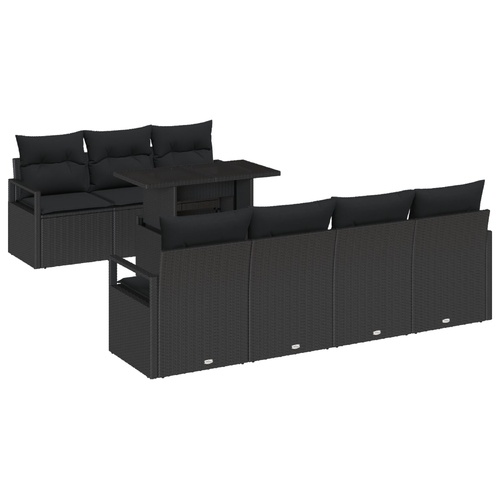 Garden Sofa Set with Cushion 8 pcs Black Poly rattan