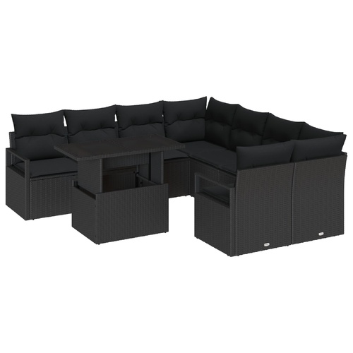 Garden Sofa Set with Cushion 9 pcs Black Poly rattan
