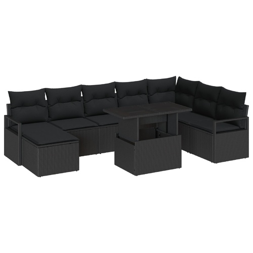 Garden Sofa Set with Storage 9 pcs Black Poly rattan