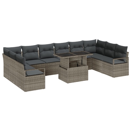 Garden Sofa Set with Cushion 11 pcs Grey Poly Rattan