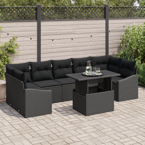 Garden Sofa Set with Storage 8 pcs Black Poly rattan
