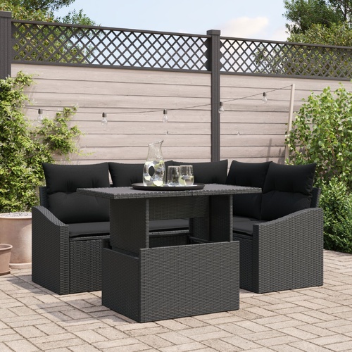 Garden Sofa Set 5 pcs Black Poly Rattan & Powder-Coated Steel