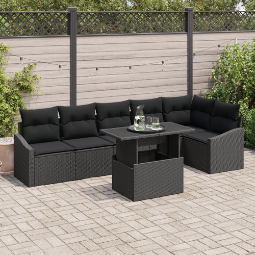 Garden Sofa Set 7 pcs Black Poly Rattan & Powder-Coated Steel