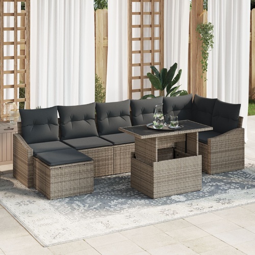 Garden Sofa Set 8 pcs Grey Poly Rattan and Powder-Coated Steel