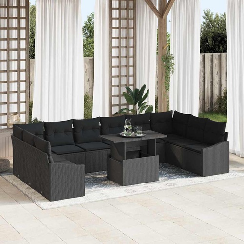 Garden Sofa Set with Cushion 11 pcs Black 100 x 55 x 73 cm