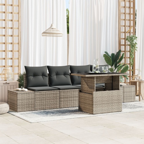 Garden Sofa Set 5 pcs Grey Poly Rattan & Powder-Coated Steel