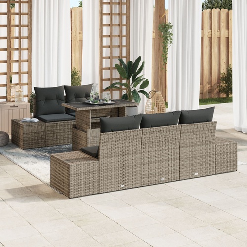Garden Sofa Set 6 pcs Grey Poly Rattan & Powder-Coated Steel