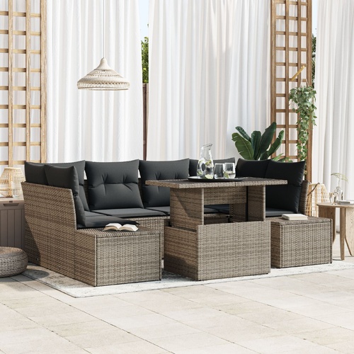 Garden Sofa Set 7 pcs Grey Poly Rattan and Powder-Coated Steel