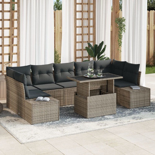 Garden Sofa Set 8 pcs Grey Poly Rattan and Powder-Coated Steel