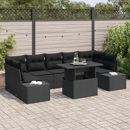 Garden Sofa Set 8 pcs Black Poly Rattan and Powder-Coated Steel