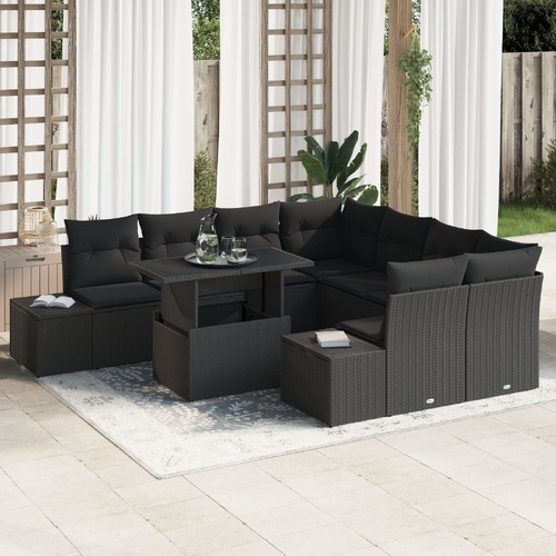 Garden Sofa Set 9 pcs Black Poly Rattan and Powder-Coated Steel