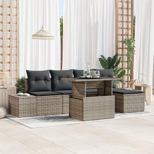 6 Piece Garden Sofa Set with Cushions Grey Poly Rattan