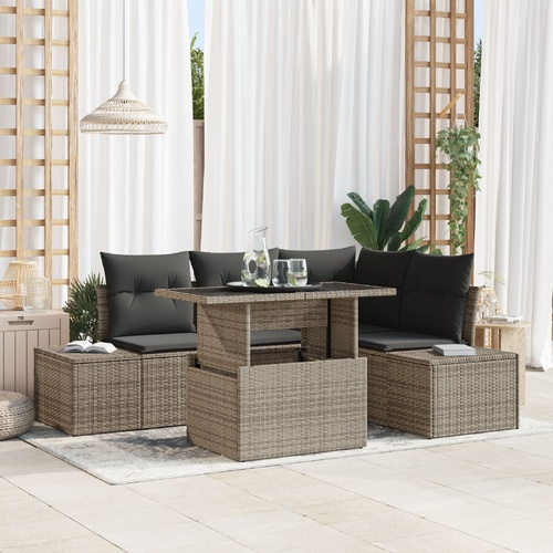 Garden Sofa Set with Cushion 5 pcs Grey Poly Rattan