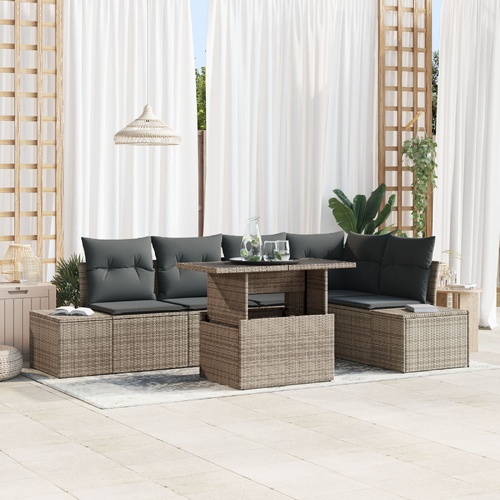 6 Piece Garden Sofa Set with Cushions Grey Poly Rattan