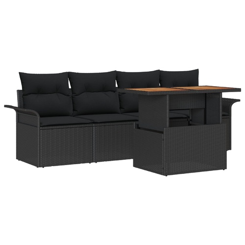 Garden Sofa Set with Storage 5 pcs Black Poly rattan