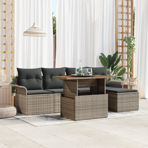 6 Piece Garden Sofa Set with Cushions Grey Poly Rattan