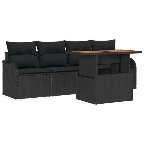 Garden Sofa Set with Storage 5 pcs Black Poly rattan