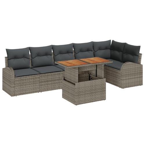 Garden Sofa Set with Storage 7 pcs Grey Poly rattan