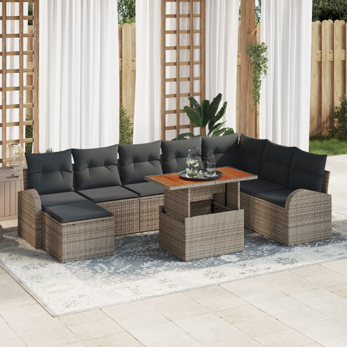 Garden Sofa Set with Storage 9 pcs Grey Poly rattan