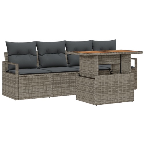 Garden Sofa Set with Storage 5 pcs Grey Poly rattan