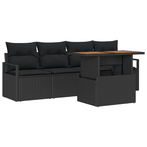 Garden Sofa Set with Storage 5 pcs Black Poly rattan