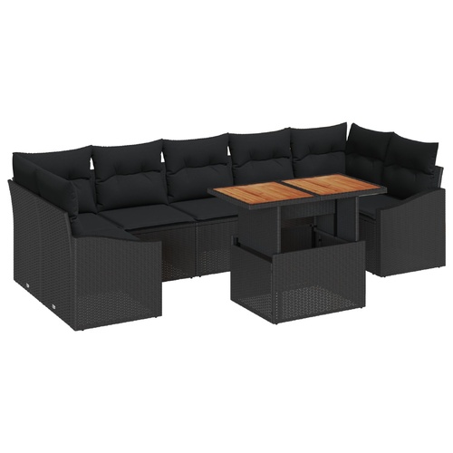 Garden Sofa Set 8 pcs Black Poly Rattan, Powder-Coated Steel