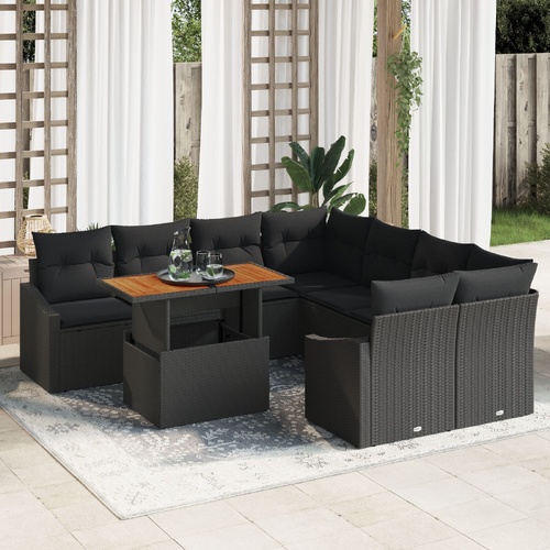 Garden Sofa Set with Storage 9 pcs Black Poly rattan