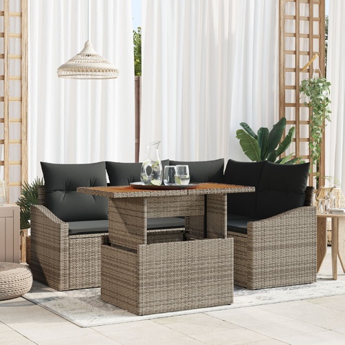 5 Piece Garden Sofa Set with Cushions Grey Poly Rattan