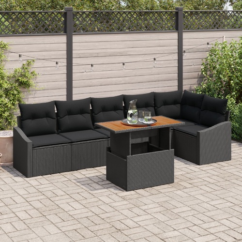 Garden Sofa Set with Storage 7 pcs Black Poly rattan