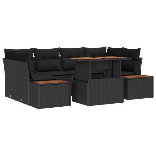 Garden Sofa Set with Storage 7 pcs Black Poly rattan