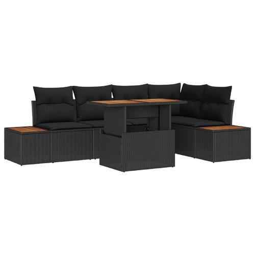 6 Piece Garden Sofa Set with Cushions Black Poly Rattan