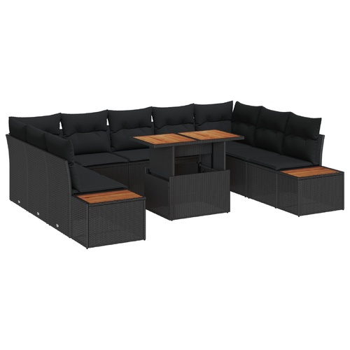 Garden Sofa Set with Storage 10 pcs Black Poly rattan
